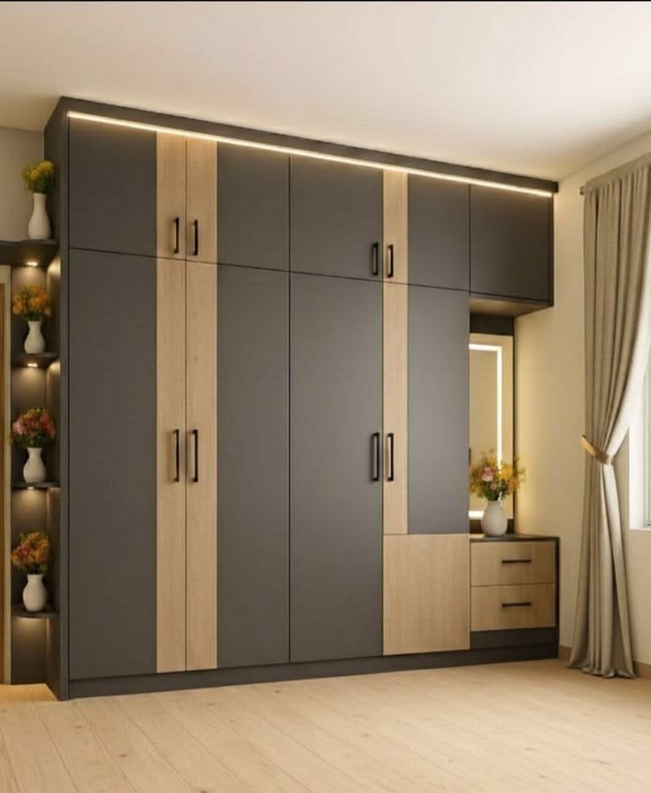 7x9 Ft Modern Plywood Wardrobe with Dressing Table